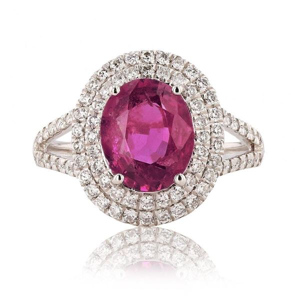 2.40 ctw UNHEATED Pink-Purple Sapphire and 0.60 ctw Diamond Platinum Ring (GIA C