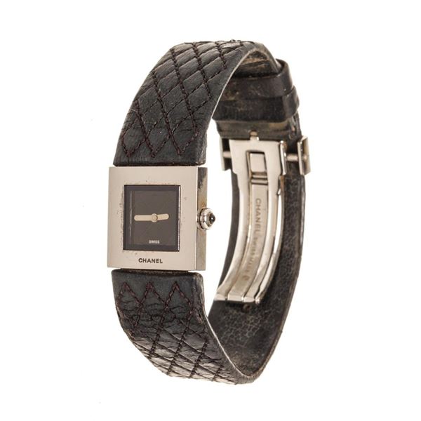 Chanel Black Leather Acier Quartz Watch
