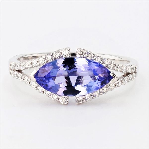 2.06 ctw Tanzanite and 0.35 ctw Diamond 14K White Gold Ring