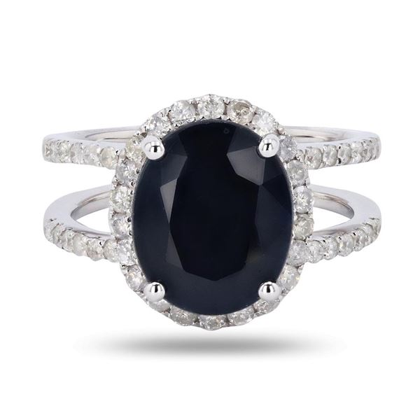4.56 ctw Blue Sapphire and 0.62 ctw Diamond 14K White Gold Ring