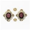 Image 4 : Vintage 14k Yellow Gold 3.20 ctw Oval Garnet Flower Open Work Frame Stud Earring