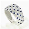 Image 6 : 14k White Gold Royal Blue Enamel Dot Tufted Grid w/ Dual Finish Wide Band Ring
