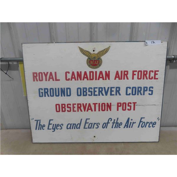 RCAF Wood Sign 24'' x 32'' -Used on Ground Observer Corps Post 