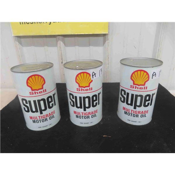 3 Shell Super Multigrade Motor Oil Quart Cans with Product