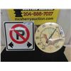 Image 1 : Metal 12" x 12" No Parking Sign + Sunbeam Plastic Thermometer 12" Diameter