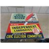 Image 1 : 2 Cardboard Signs 15'' x 30'' - Share Giver Community Chest , Elect Independent