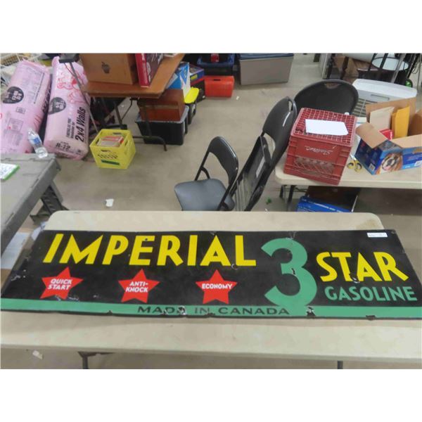 1930s Imperial 3 Star Gasoline Porcelain Sign 18'' x 72''