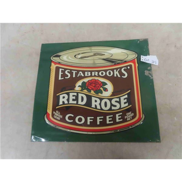 Vintage Red Rose Coffee Metal Sign 16'' x 18''