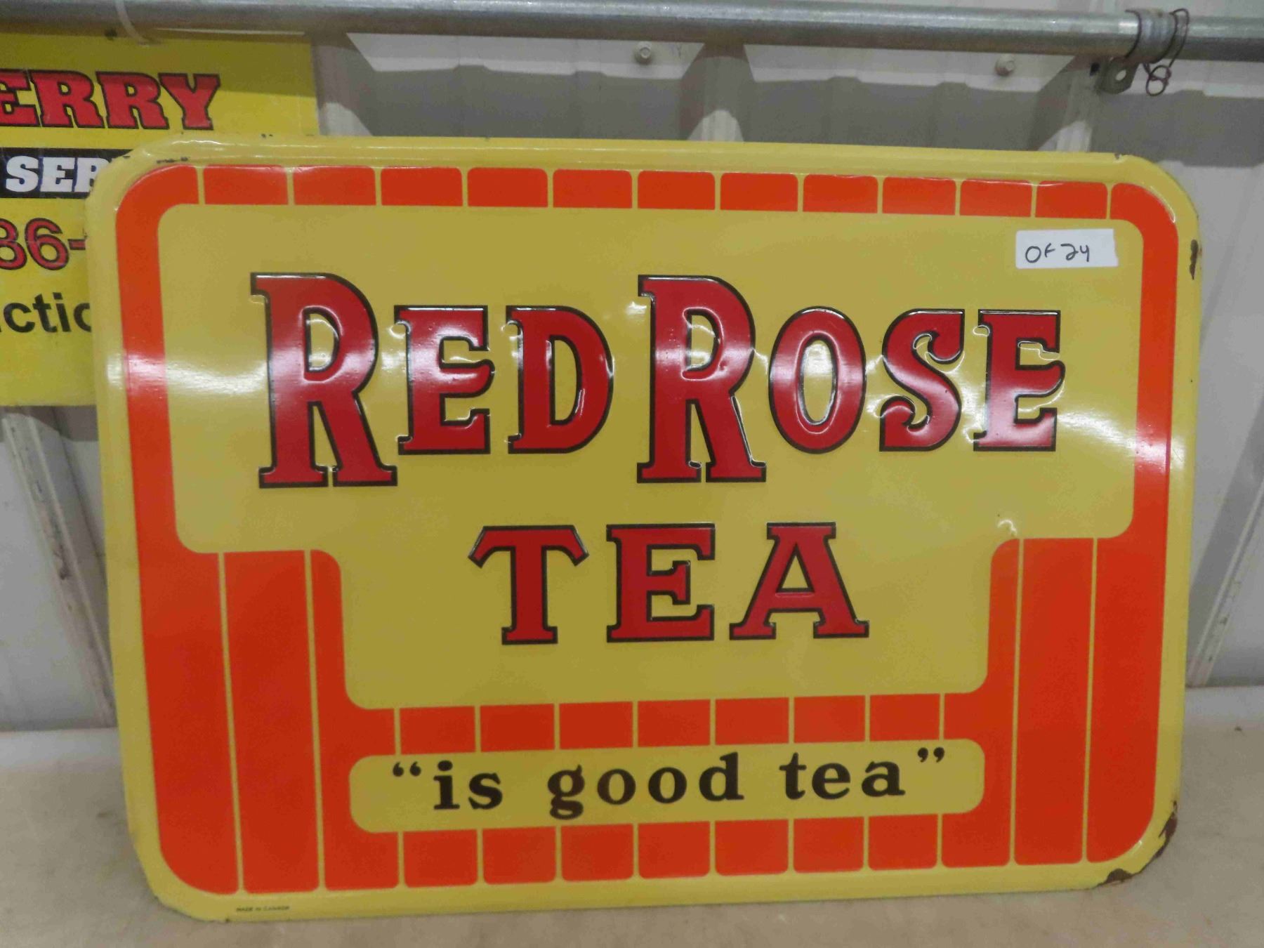 Vintage Red Rose Tea Metal Embossed Sign 27 1/2'' x 19 1/2''
