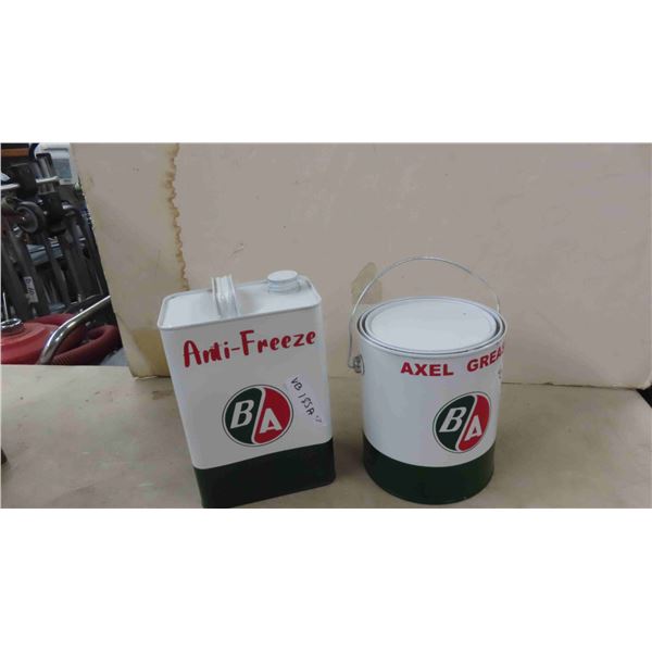 1 Gal BA Antifreeze Can + 1 Gal BA Axel Grease Can - Both Restored