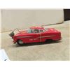 Image 8 : 2 Tin Friction Cars ; Taxi 2.5" x 3.5" x 6" - no visible markings  + Fire Chief 