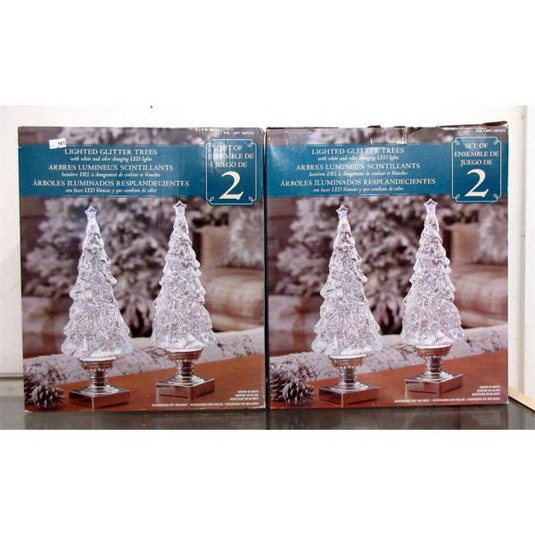 2 Sets of 2 LED Colour Changing Glitter Trees