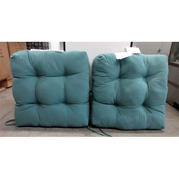 Box of 2 New Blue Tufted Patio Seat Cushions 