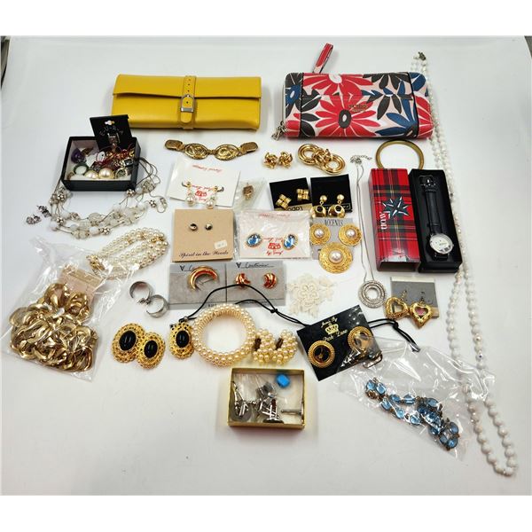 Costume Jewellery, Flowered Guess Wallet, & Danier Leather Yellow Wallet