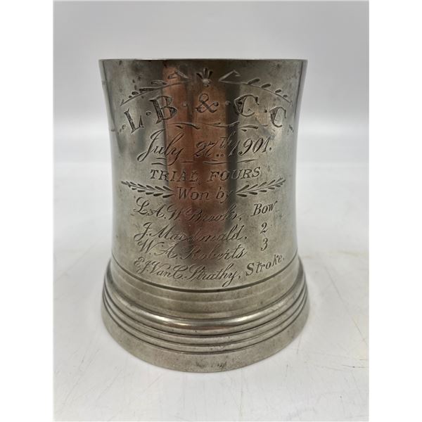 Antique Engraved 1901 Pewter Rowing Trophy