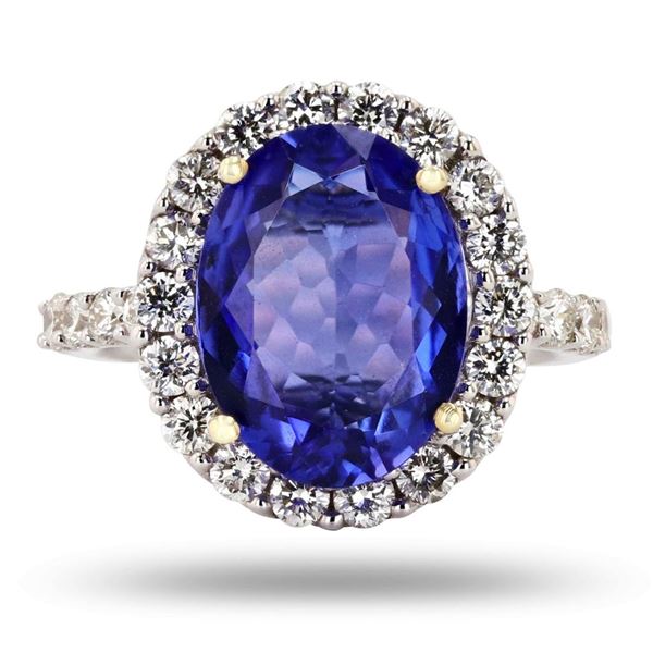 4.77 ctw Tanzanite and 1.71 ctw Diamond 18K White Gold Ring