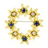 Image 1 : Vintage 18k Gold 1.19 ctw Brilliant Sapphire & Diamond Etched Flower Wreath Broo