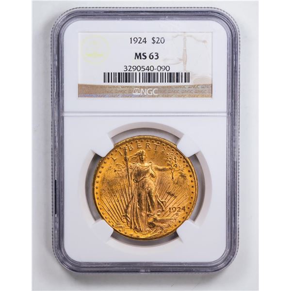 1924 $20 Double Eagle Gold Coin NGC MS63