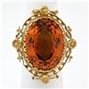 Image 2 : Vintage 14K Yellow Gold 12.0 ctw Large Oval Citrine Solitaire Ring w/ Floral Hal