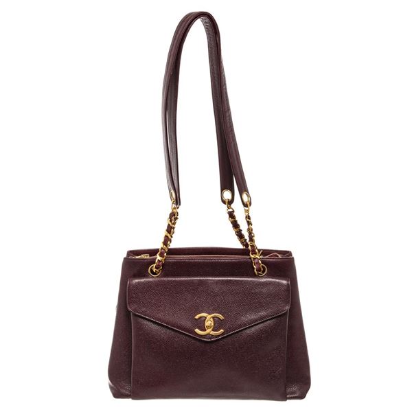 Chanel Vintage Burgundy Caviar Leather CC Turn Lock Shoulder Bag