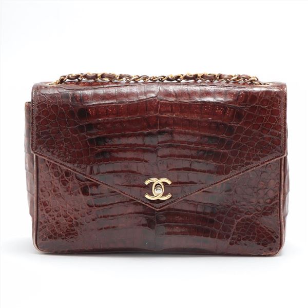 Chanel Brown Crocodile Leather CC Envelope Single Flap Shoulder Bag