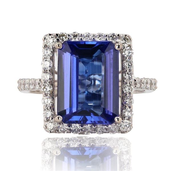 3.38 ctw Tanzanite and 0.67 ctw Diamond 18K White Gold Ring