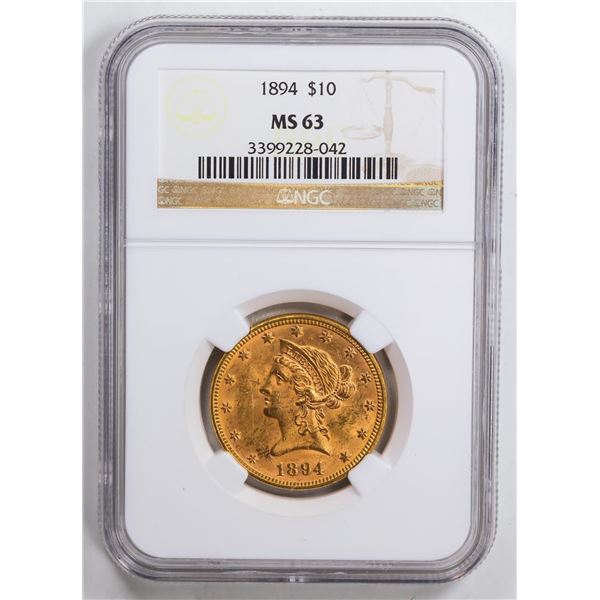 1894 $10 Eagle Gold Coin NGC MS63