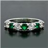 Image 2 : New 14K White Gold 1.33 ctw Shared Prong Big Round Diamond & Emerald Band Ring