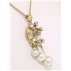 Image 4 : Vintage 14K Yellow Gold Round Pearl & .20 ctw Diamond Spiral 16" Pendant Necklac