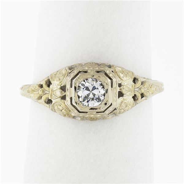 Antique Art Deco 18k Gold 0.26 ctw European Diamond Lambert Bros Filigree Ring