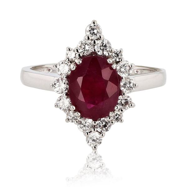 2.18 ctw Ruby and 0.54 ctw Diamond Platinum Ring