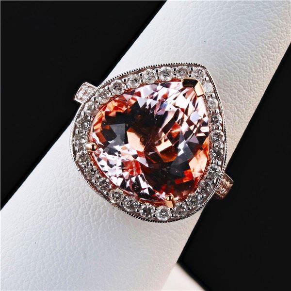 7.43 ctw Morganite and 1.24 ctw Diamond 14K Rose Gold Ring