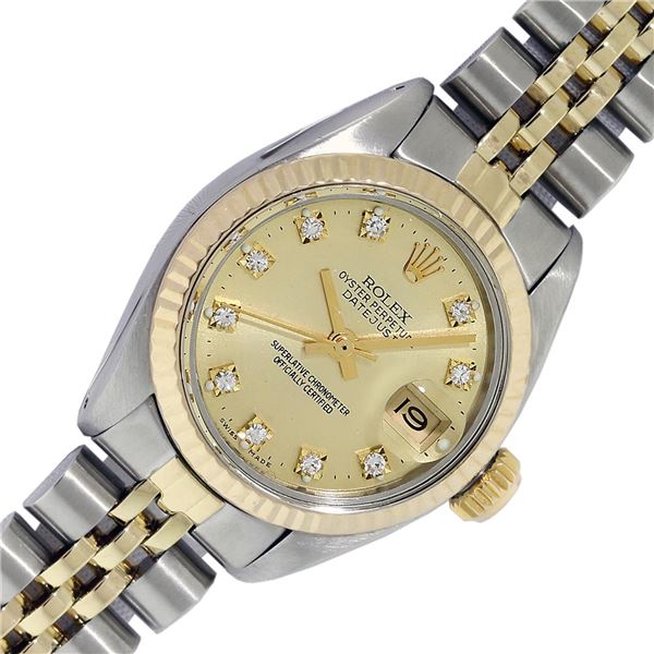 Rolex Ladies Quickset 2 Tone Factory Champagne Diamond 26MM Datejust Wristwatch