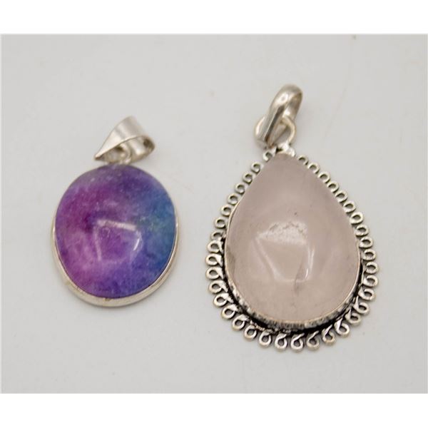 #188-NATURAL RAINBOW SOLAR QZ/ROSE QZ PENDANT