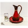 Image 1 : TWO VTG. RED & BROWN DRIP POTTERY PITCHER