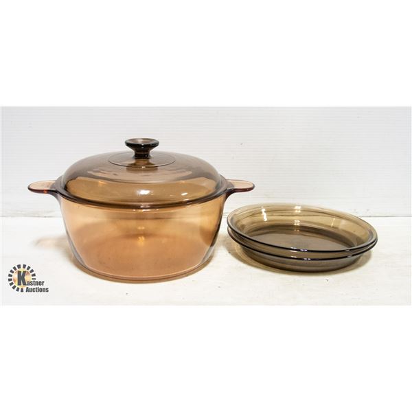 VINTAGE VISIONS AMBER GLASS COOKWARE
