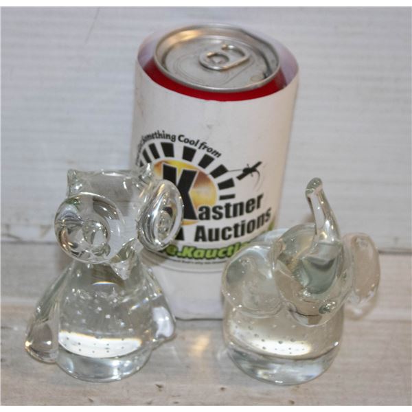 VINTAGE GIFTCRAFT BUBBLED GLASS ANIMALS- SET OF 2