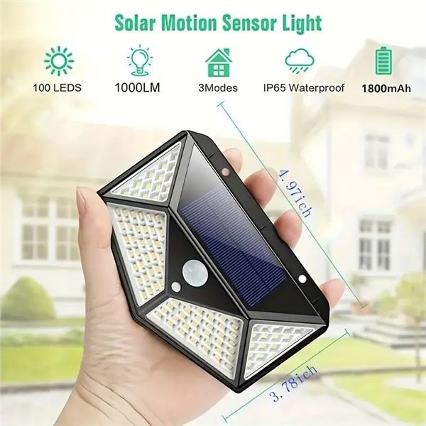 100 LED WATERPROOF WALL SENSOR LAMP SOLAR CHARGING