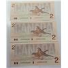 Image 1 : 16)  LOT OF 3 CANADIAN $2.00 BANKNOTES WITH SEQUEN
