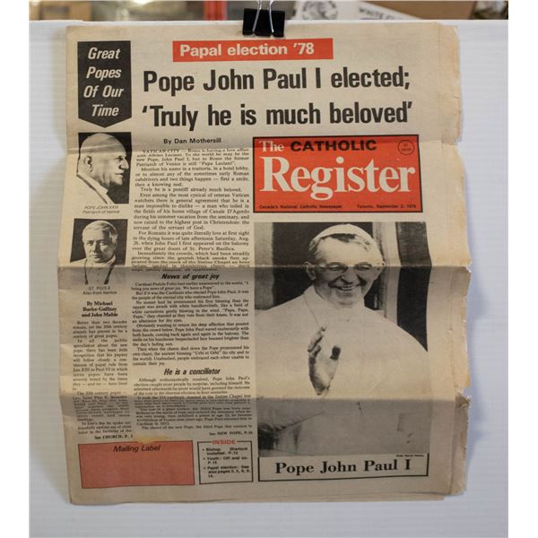 POPE JOHN PAUL I ELECTED 1978