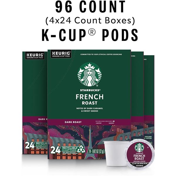 NEW CASE OF 96 STARBUCKS FRENCH ROAST KEURIG PODS