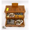 Image 2 : VINTAGE WOODEN BOX FULL OF COSTUME JEWELRY