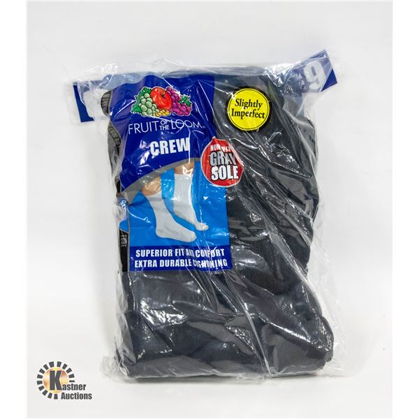 BLACK CREW SOCKS 12-16 SIZE 6-PACK FRUIT OF