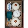 Image 1 : BOX OF PORCELAIN COLORFUL COOKING POTS