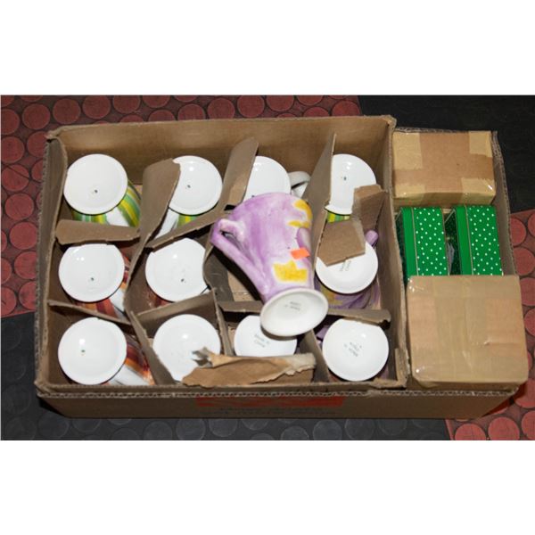 BOX OF MUGS AND COASTERS