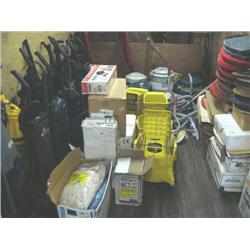 Lot of: vacuum cleaners, floor buffers, wet vacuums, buffer pads, mop buckets, etc. (84)
