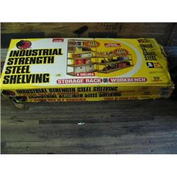 Industrial Strength Steel Shelving: 6 shelves- storage rack or work bench, could be 7' tall or 8' wi