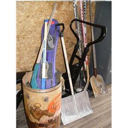 Lot of: Weslo Cardio Glide; shovels; hockey sticks; ski poles; snow board; rubber boots; etc. (116)