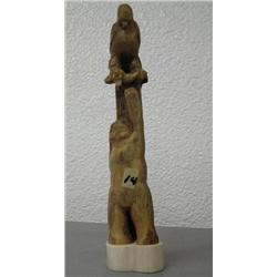 9" Bone Bear reaching for an Eagle that is holding a Salmon mounted on an Antler Base by Willie Wils