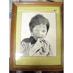 Navajo Child, Pen and ink,  Wilson Onesalt  Gouche from Photograph (2)